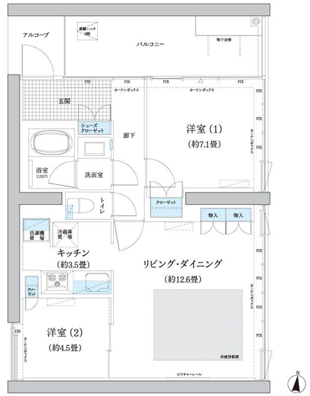 ガーデニエール砧 ウエスト(2LDK/7階)の間取り写真