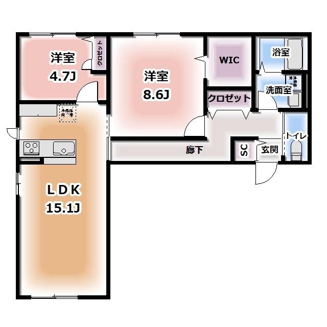 KOMOREBI GARDEN中田本町B(2LDK/1階)の間取り写真