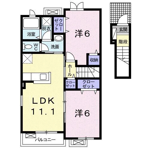ノースヴィレッジIV C(2LDK/2階)の間取り写真