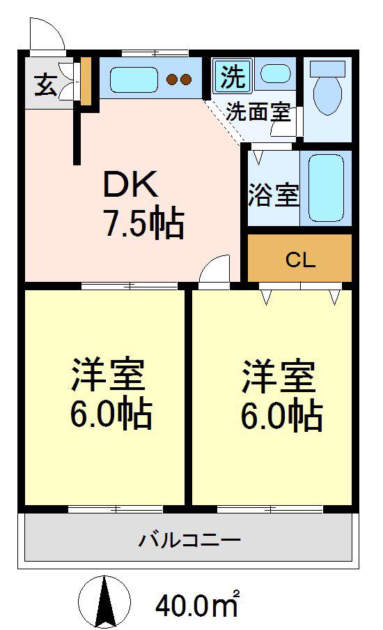 フローラK(2DK/2階)の間取り写真