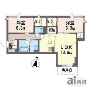 コリーナ・ヴェルデ(2LDK/1階)の間取り写真