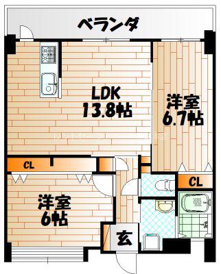 フェルト127(2LDK/10階)の間取り写真