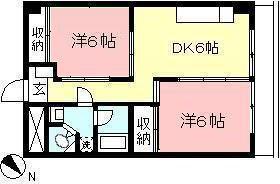 河興マンション(2DK/6階)の間取り写真