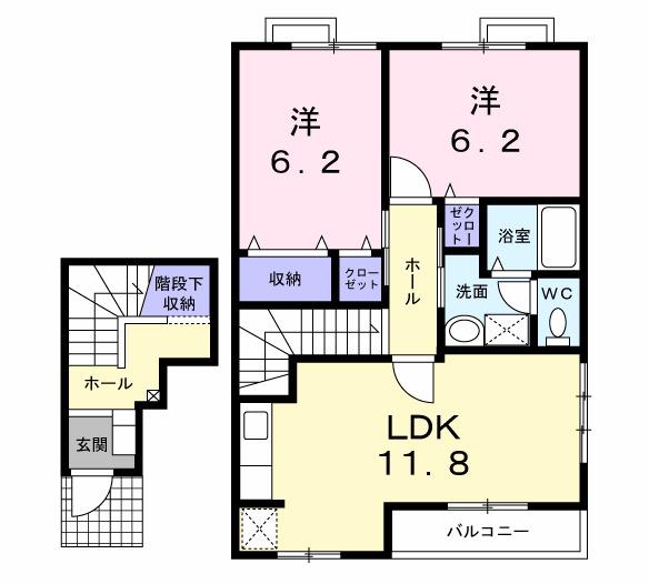 リバ-サイド広徳(2LDK/2階)の間取り写真