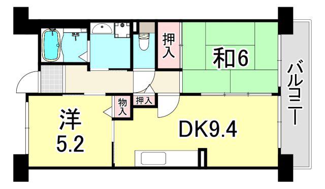 URパークタウン西武庫 9号棟(2DK/3階)の間取り写真