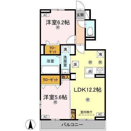 グランツ上福万 B棟(2LDK/1階)の間取り写真