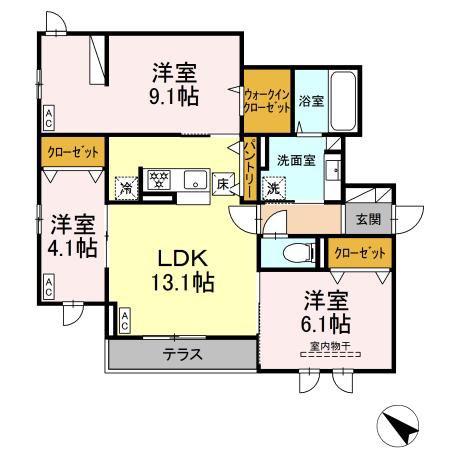 D-ROOM泉崎II(3LDK/1階)の間取り写真