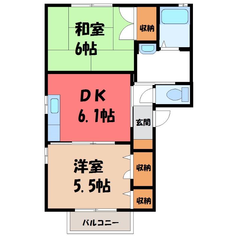 スイート ホームII(2DK/1階)の間取り写真