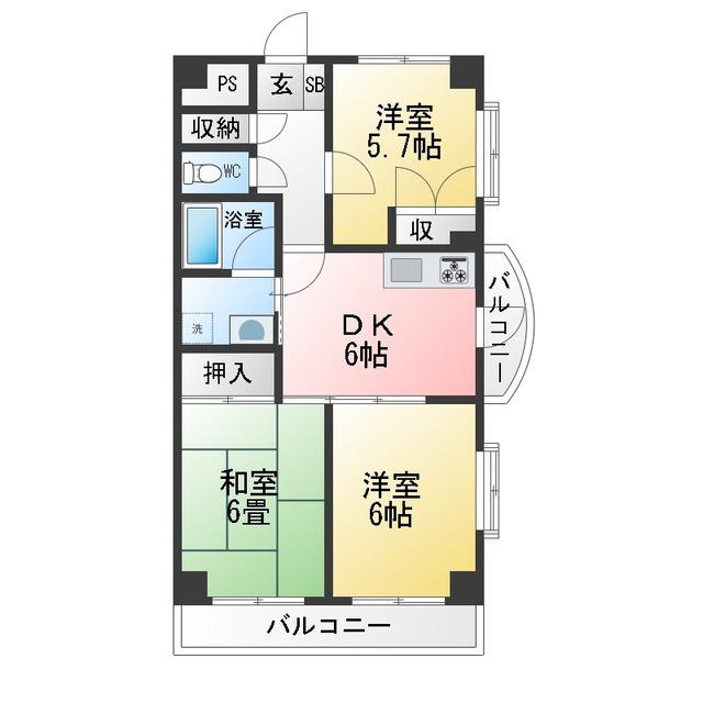 G・S壱番館(3DK/4階)の間取り写真