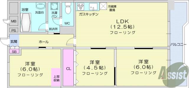 オーロラビル(3LDK/10階)の間取り写真