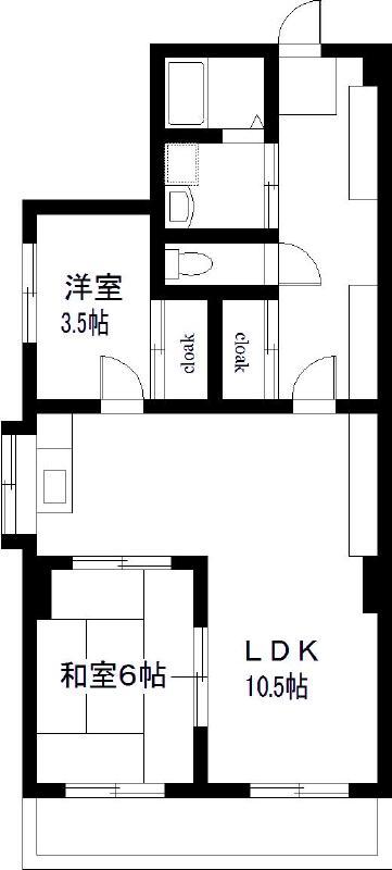 リバータウン原町(2LDK/3階)の間取り写真