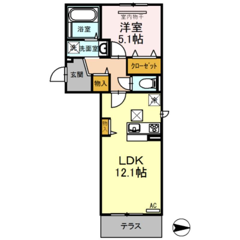 D-ROOMグランクリュ姪浜(1LDK/1階)の間取り写真