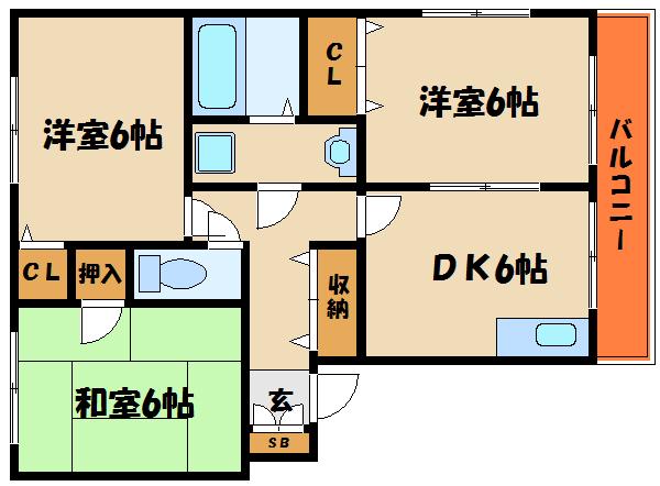 第5安達ハイツ(3DK/1階)の間取り写真
