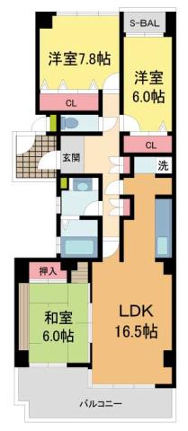 ヒルサイドテラス甲陽園(3LDK/1階)の間取り写真