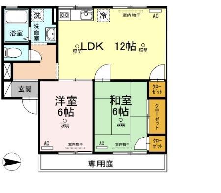 セジュール野山A棟(2LDK/1階)の間取り写真