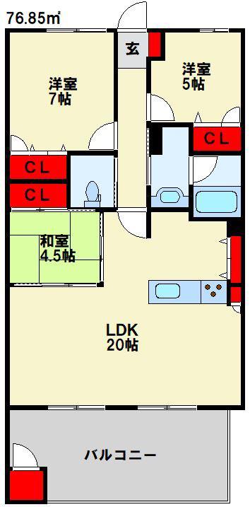 折尾クロステージ(3LDK/4階)の間取り写真
