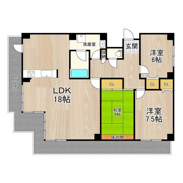 ロイヤル南茨木(3LDK/3階)の間取り写真