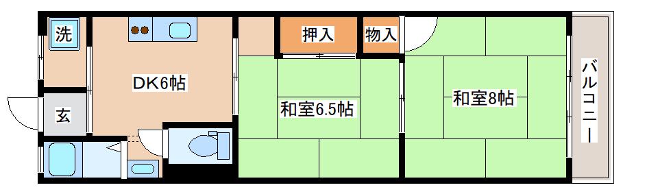 シャトー正城(2DK/2階)の間取り写真