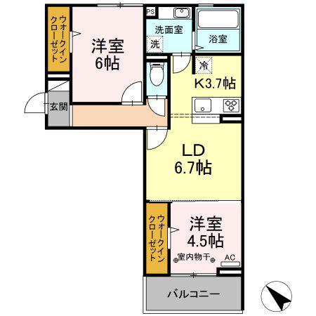 ノイハイマート(2LDK/2階)の間取り写真