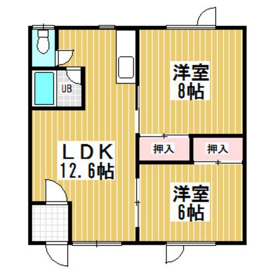 Kアパート(2LDK/2階)の間取り写真