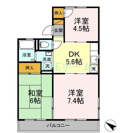 コーポサングリーン(3DK/2階)の間取り写真