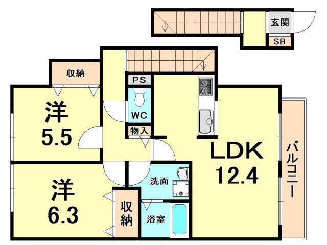 阪急伊丹線 新伊丹駅 徒歩37分 2階建 築21年(2LDK/2階)の間取り写真