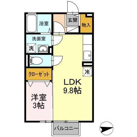 セジュール高本(1LDK/2階)の間取り写真