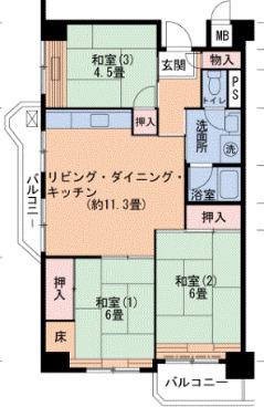 UR武庫川 5号棟(3LDK/6階)の間取り写真