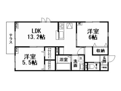 RESIDENZ小倉南(2LDK/1階)の間取り写真