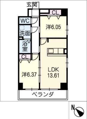 GRAN DUKE 四日市中部(2LDK/8階)の間取り写真
