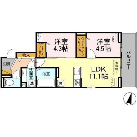 D-ROOM穴川III(2LDK/3階)の間取り写真