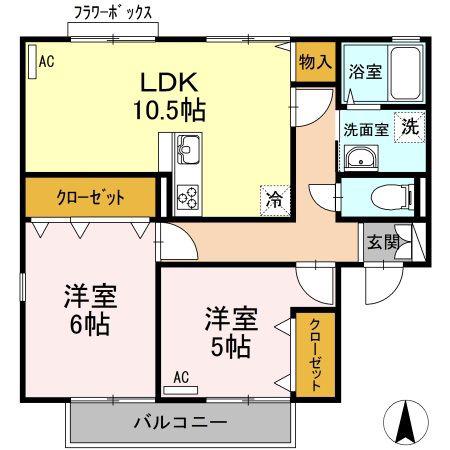 ドミール円座C棟(2LDK/1階)の間取り写真