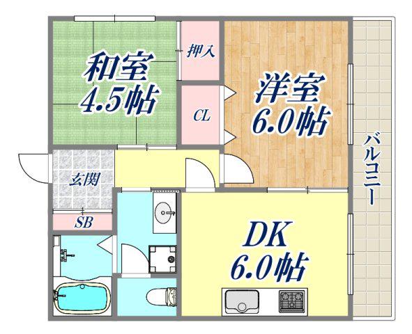 ライブウエスト甲子園(2DK/4階)の間取り写真