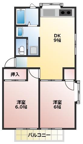 パレス道(2DK/2階)の間取り写真