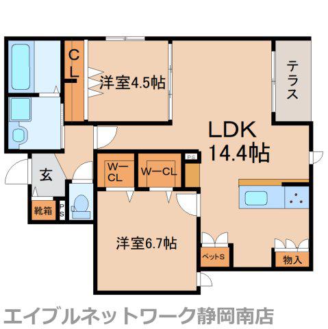 EMINENCEウエスト(2LDK/1階)の間取り写真