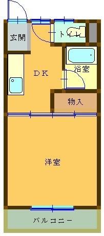 ドリームハイツ3号棟(1DK/2階)の間取り写真