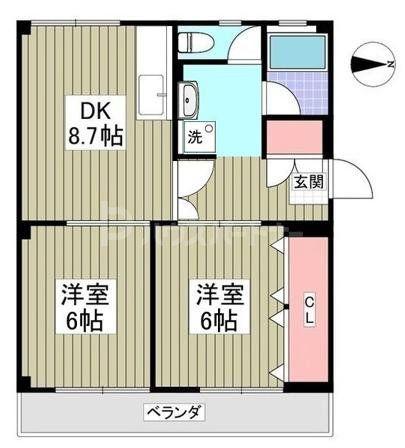 マロンハイツII C(2LDK/4階)の間取り写真