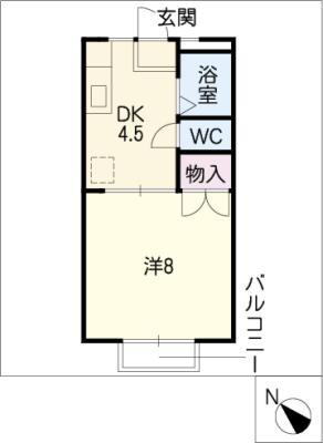 サンライフ花C(1DK/2階)の間取り写真