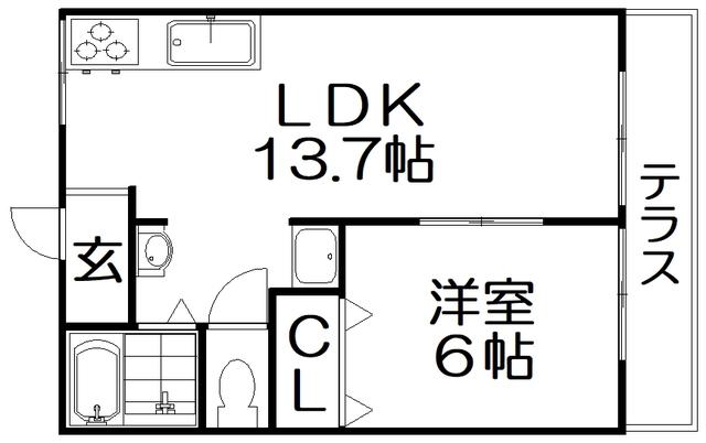 船橋良野マンション(1LDK/1階)の間取り写真