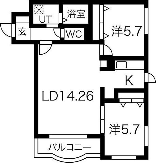 TA21宮ヶ丘(2LDK/3階)の間取り写真