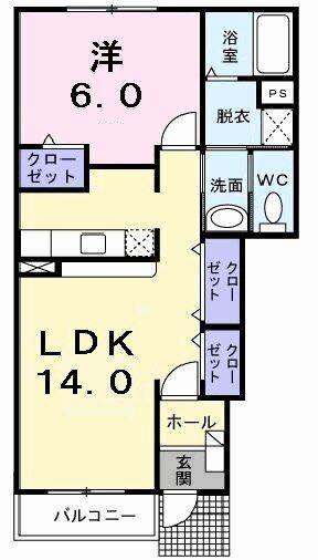 ヴェルタウンA(1LDK/1階)の間取り写真