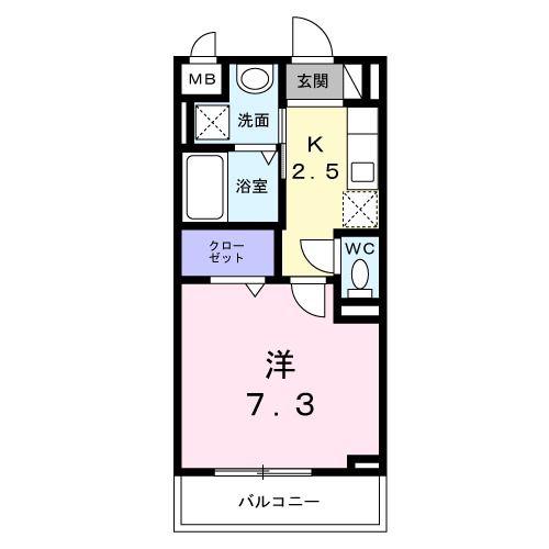プリムヴェールⅤ(1K/2階)の間取り写真