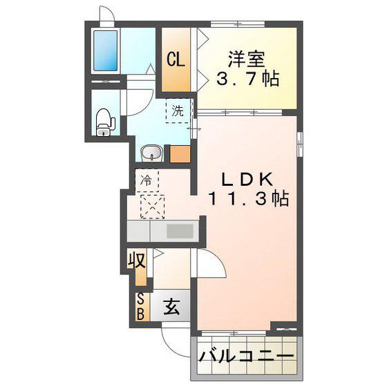 アルカンシエル大園(1LDK/1階)の間取り写真