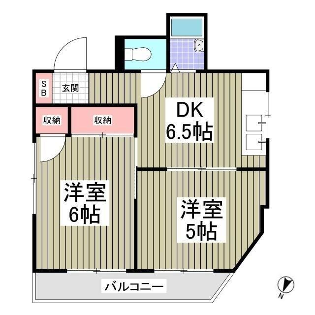 アメニティ木部(2DK/2階)の間取り写真