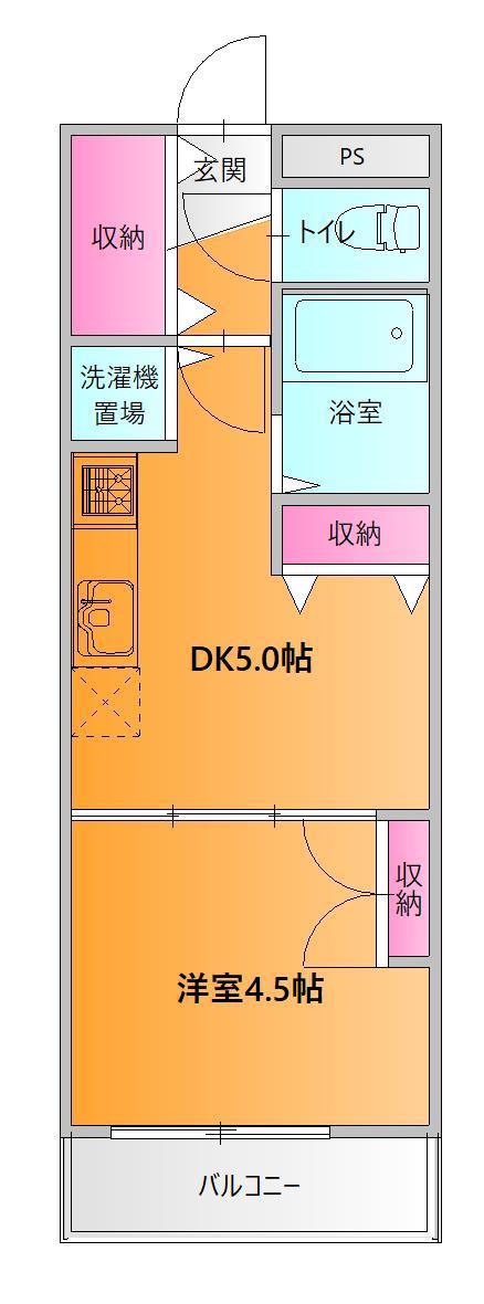 ビューパルク馬見ヶ崎(1DK/3階)の間取り写真