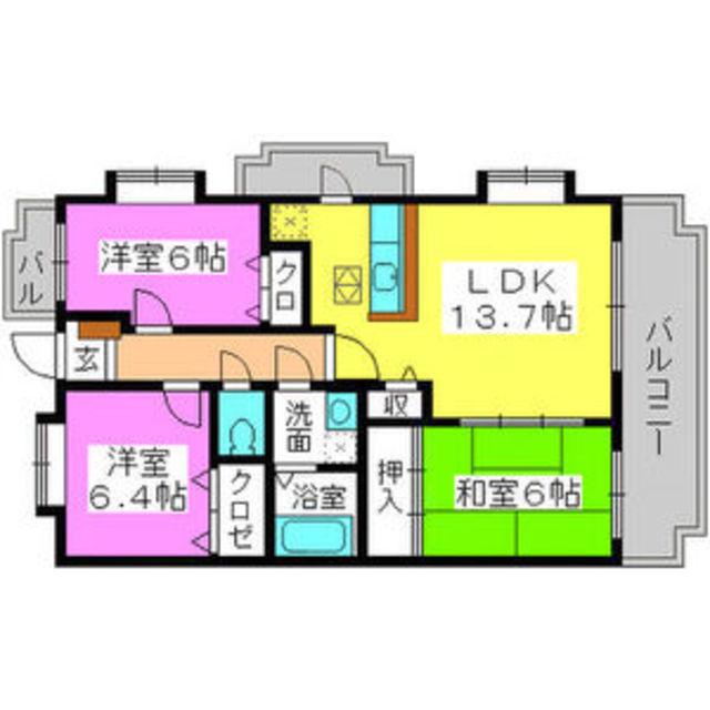 ヴィルヌーブ弐番館(3LDK/4階)の間取り写真