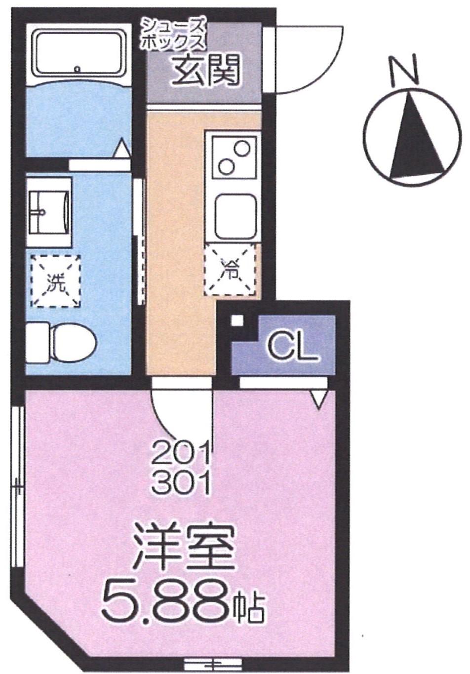 グランシャレー千住旭町(1K/2階)の間取り写真