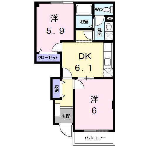 フローラM(2DK/1階)の間取り写真