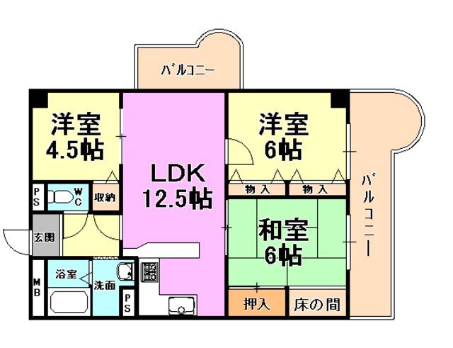 レジデンス芦屋(3LDK/1階)の間取り写真