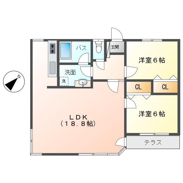 クレイン小塙(2LDK/1階)の間取り写真